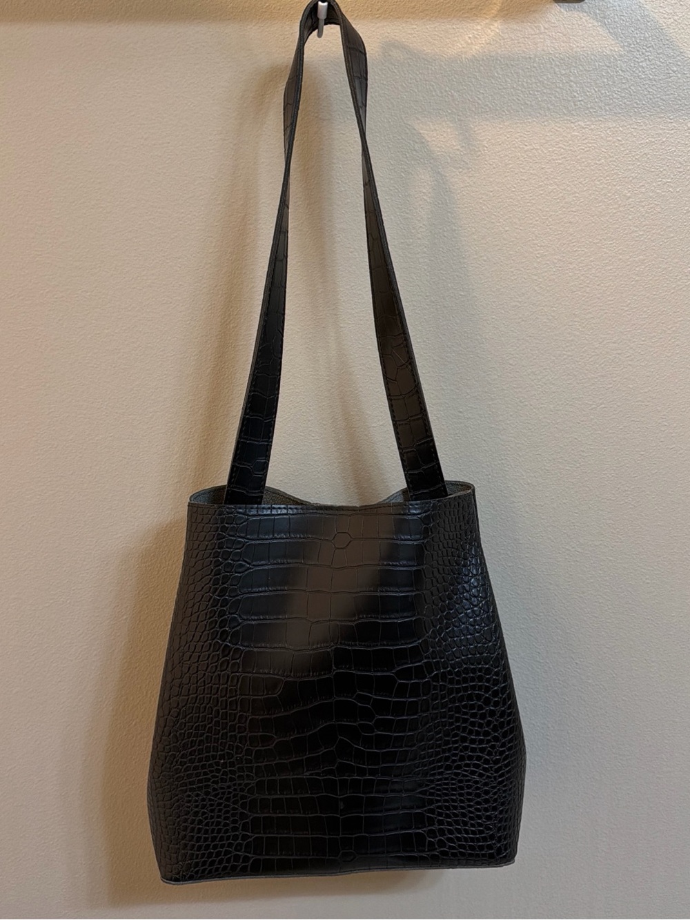 Nasty Gal Black Croc-Embossed Shoulder Tote